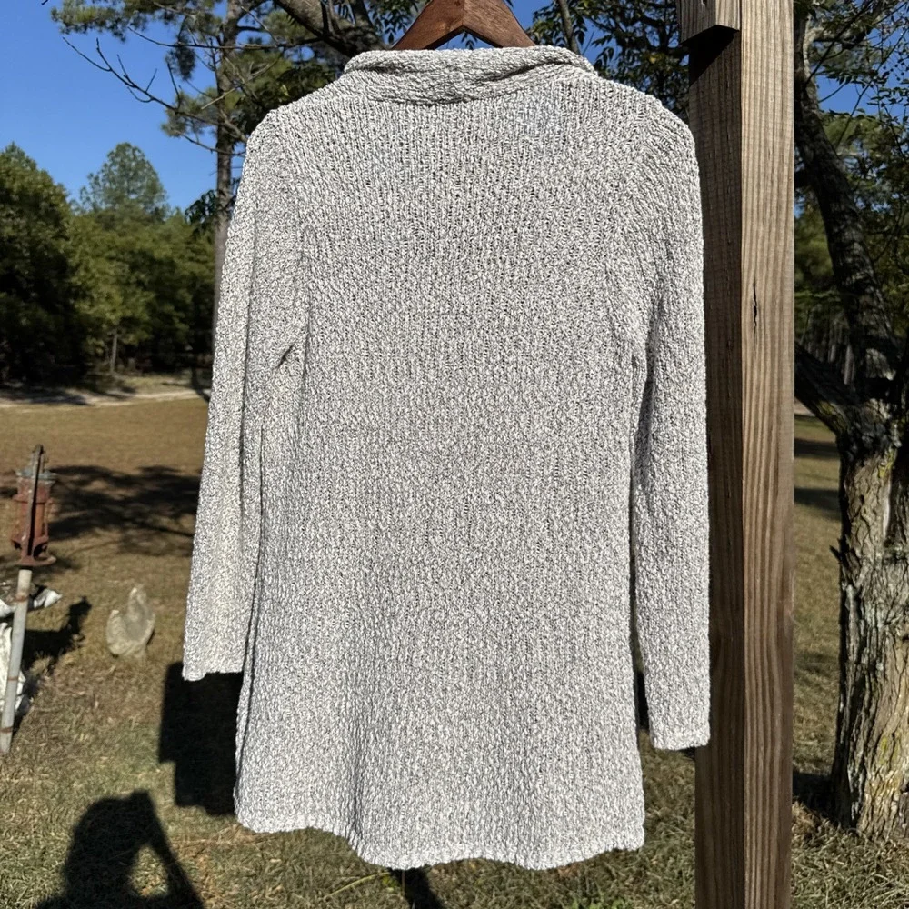 Jones New York Cardigan Women Medium Gray Heather Open Front Pockets Long Casual